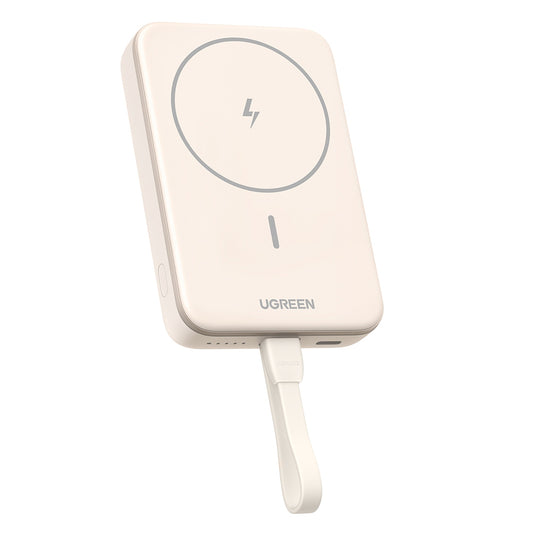 Baterie Externa Wireless UGREEN PB760, 10000mAh, 20W, PD + FQI, 1 x QI - 1 x USB-C, Bej