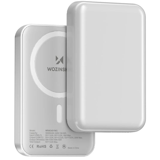 Baterie Externa Wireless WZK WRW349YWS, 10000mAh, 20W, PD + FQI, 1 x QI - 1 x USB-C, Alba