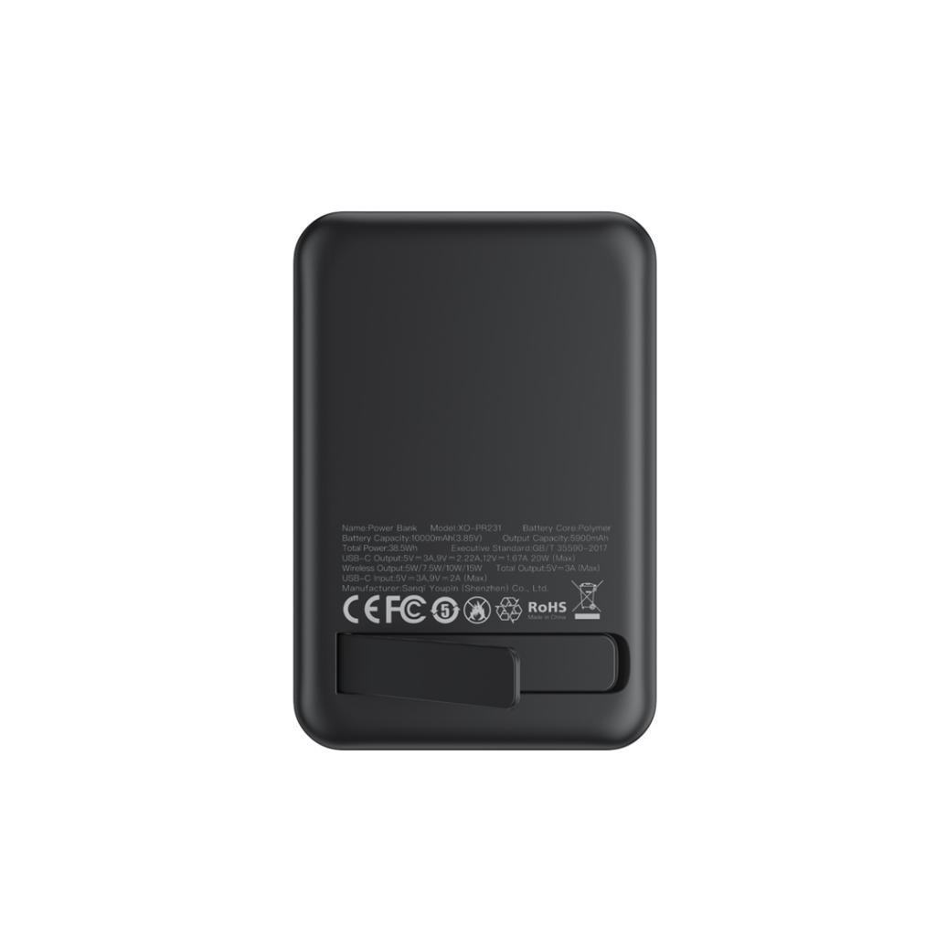 Baterie Externa Wireless XO Design PR231, 10000mAh, 20W, PD + FQI, 1 x QI - 1 x USB-C, Neagra