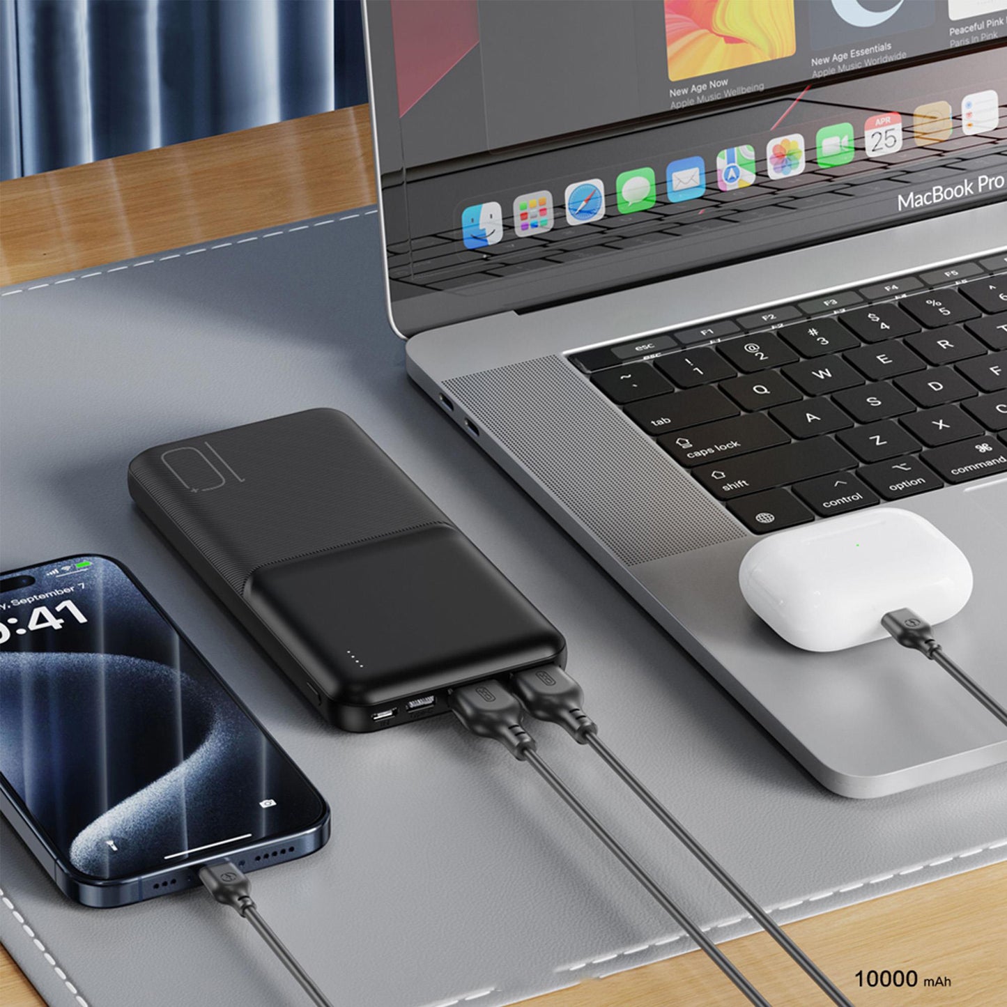 Baterie Externa XO Design PR251, 10000mAh, 10W, 2 x USB-A, Neagra