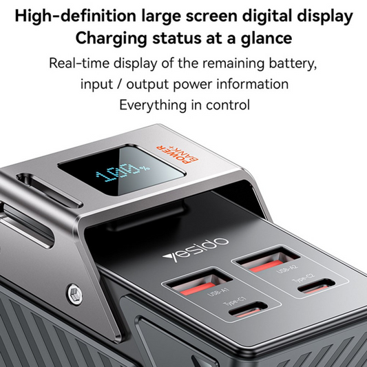 Baterie Externa Yesido YP62, 30000mAh, 22.5W, QC + PD, 2 x USB-A - 2 x USB-C, Neagra