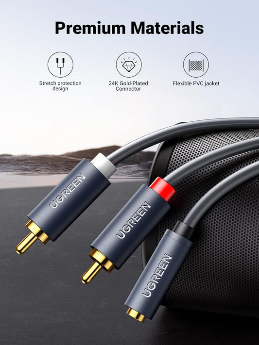 Cablu Audio 3.5mm - 2 x RCA UGREEN AV102, 1m, Gri