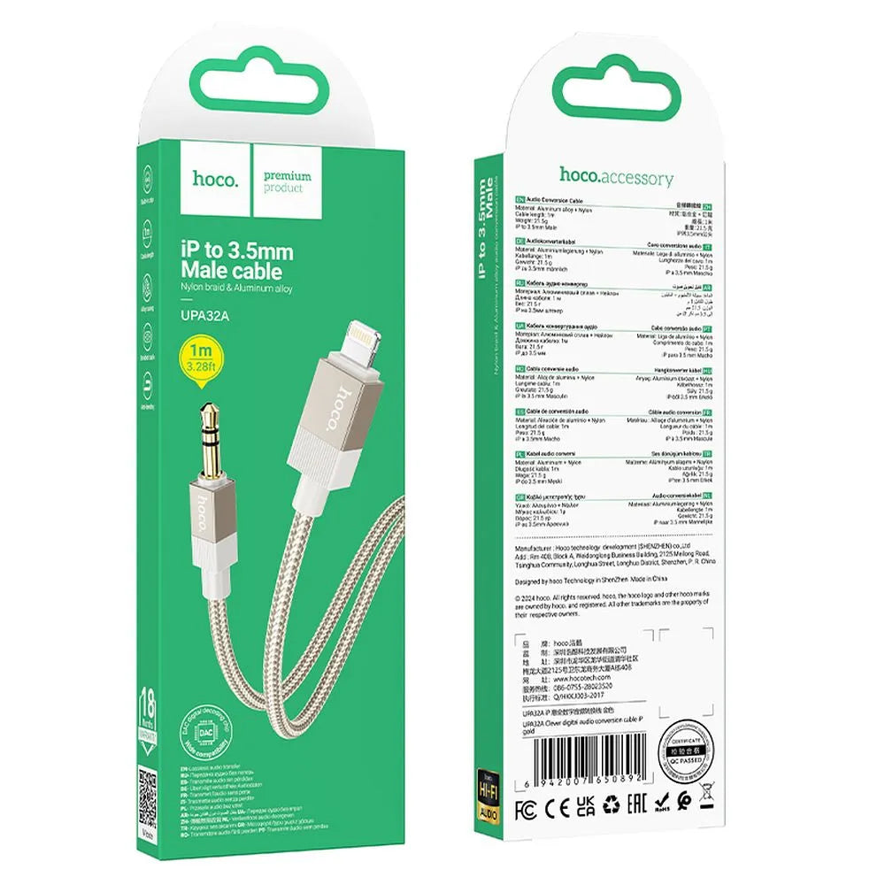 Cablu Audio Lightning - 3.5mm HOCO UPA32A, 1m, Auriu