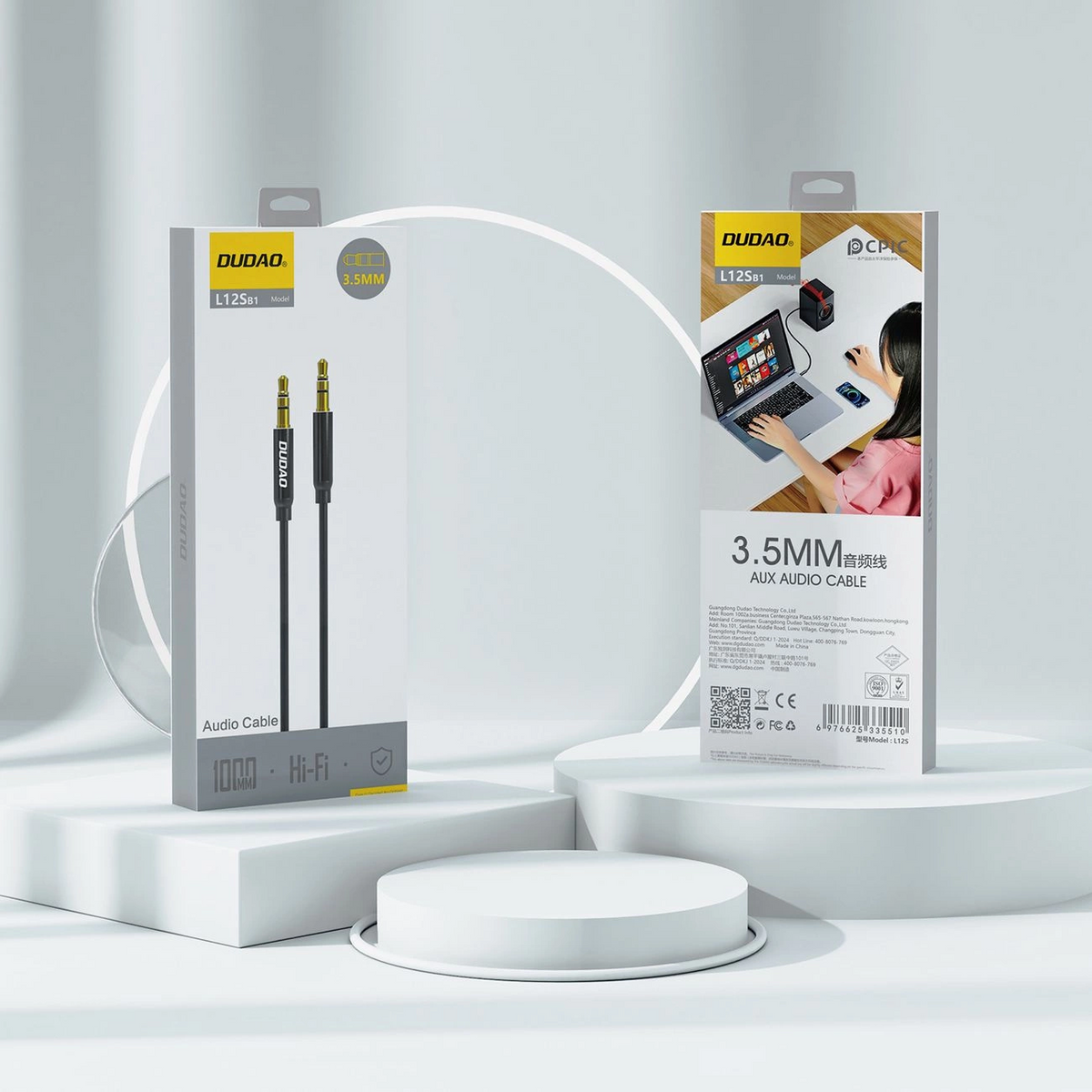 Cablu Audio 3.5mm - 3.5mm Dudao L12s, 1m, Negru