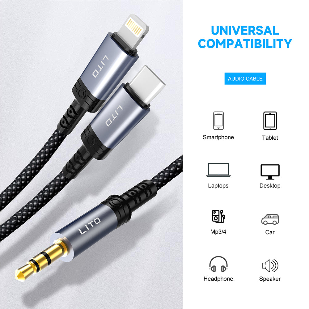 Cablu Audio USB-C - 3.5mm Lito LA01T, 1m, Negru