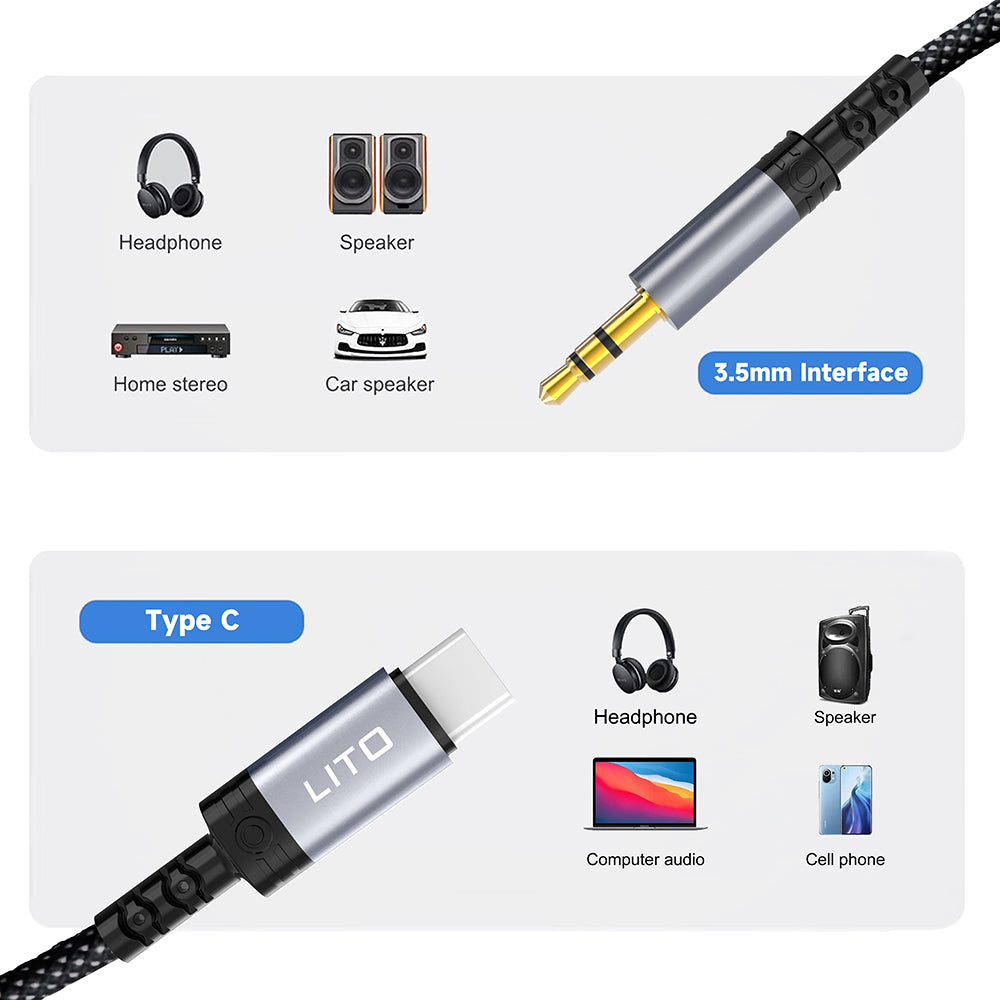 Cablu Audio USB-C - 3.5mm Lito LA01T, 1m, Negru