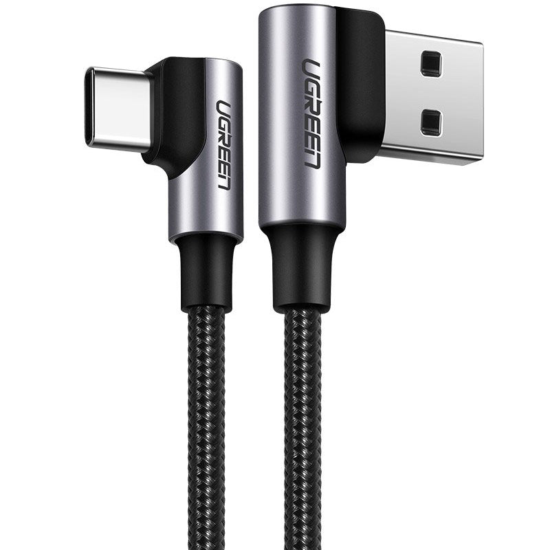 Cablu Date si Incarcare USB-A - USB-C UGREEN US176 Angled, 18W, 2m, Negru