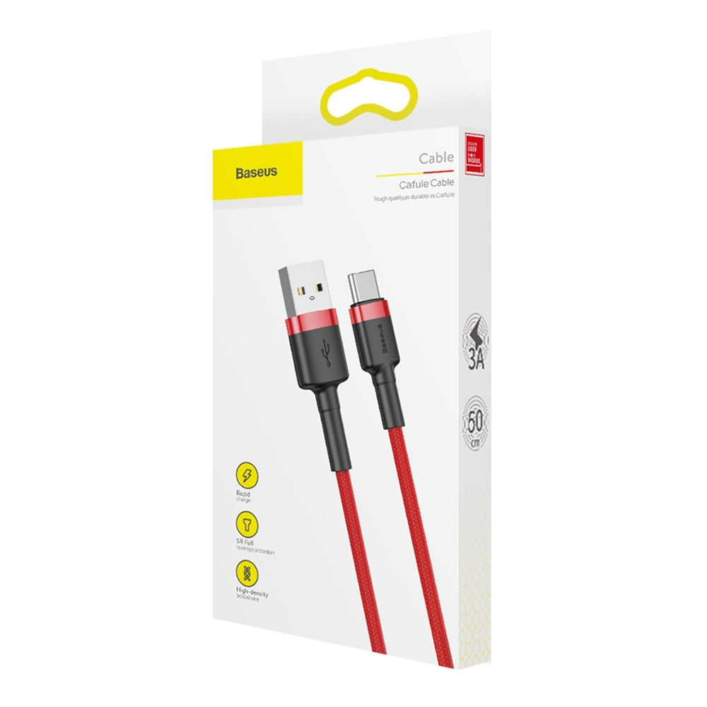 Cablu Date si Incarcare USB-A - USB-C Baseus Cafule, 60W, 0.5m, Rosu CATKLF-A09