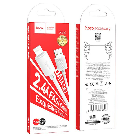 Cablu Date si Incarcare USB-A - Lightning HOCO X88, 18W, 1m, Alb