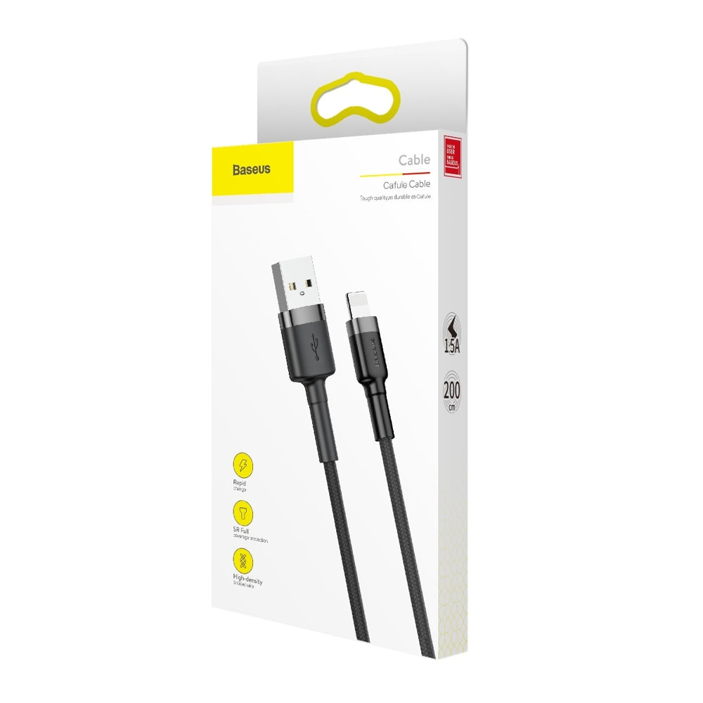 Cablu Date si Incarcare USB-A - Lightning Baseus Cafule, 18W, 2m, Gri CALKLF-CG1