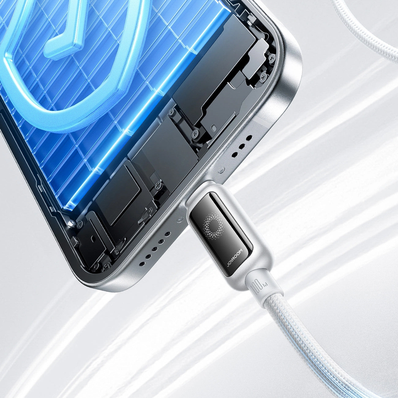 Cablu Date si Incarcare USB-C - USB-C Joyroom S-A55 StarFlight Display, 100W, 1.2m, Alb