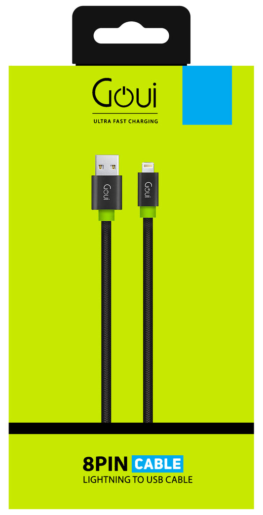 Cablu Date si Incarcare USB-A - Lightning Goui Fashion Flat, 18W, 1m, Negru G-LC8PINFBF-K