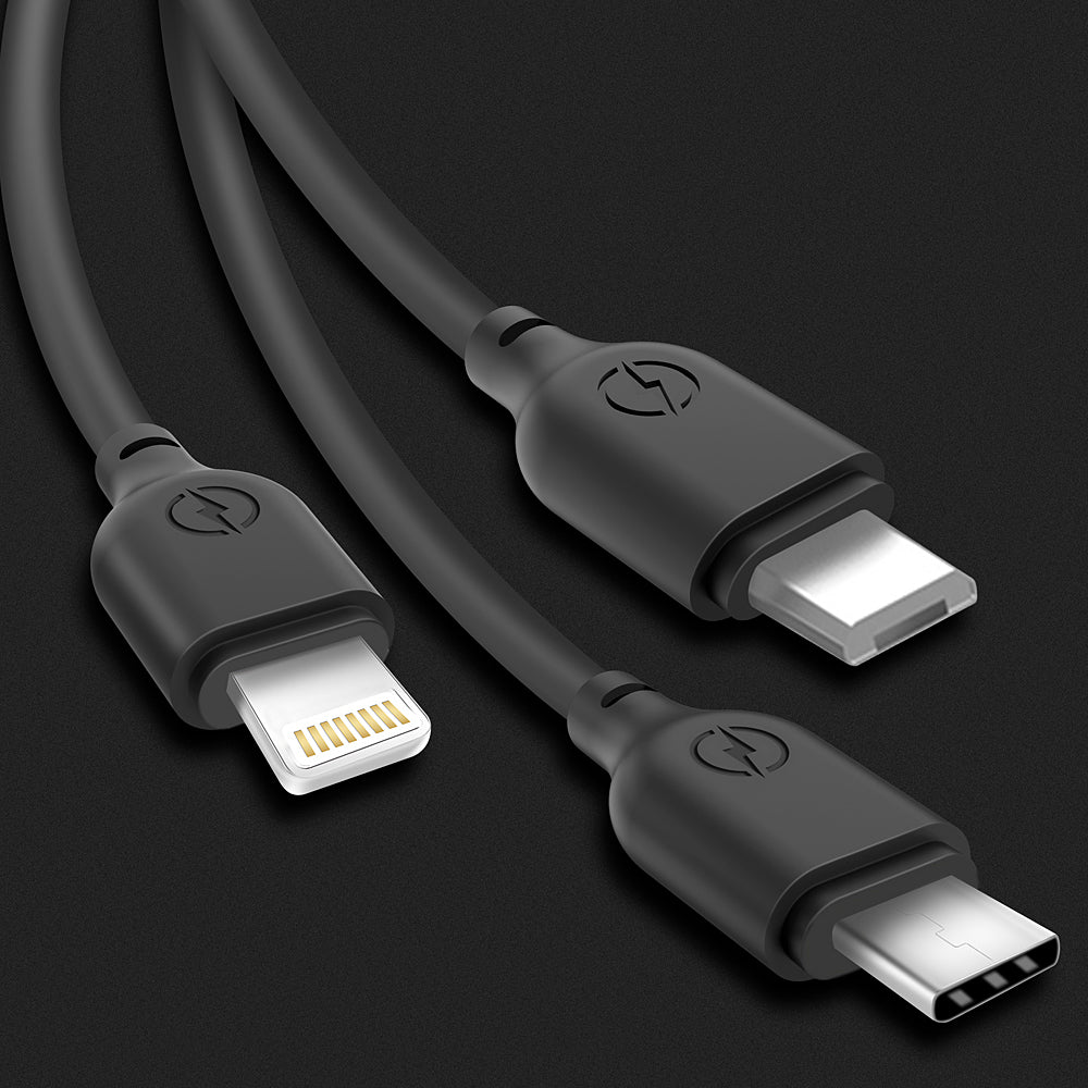 Cablu Incarcare USB-A - Lightning / microUSB / USB-C XO Design NB103 3in1, 10W, 1m, Negru