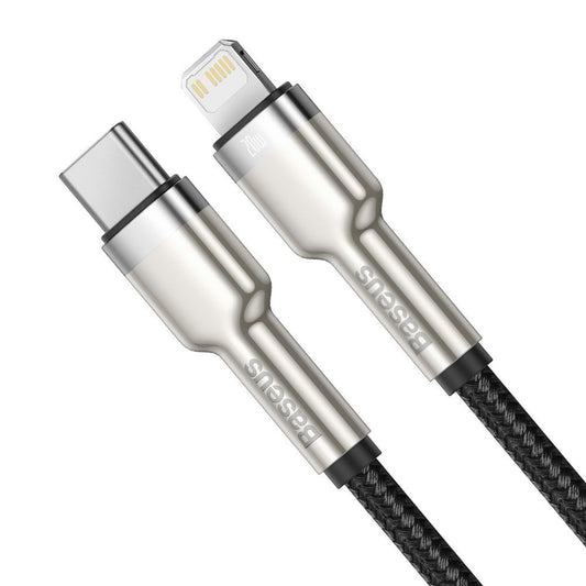 Cablu Date si Incarcare USB-C - Lightning Baseus Cafule Metal Series, 20W, 2m, Negru CATLJK-B01