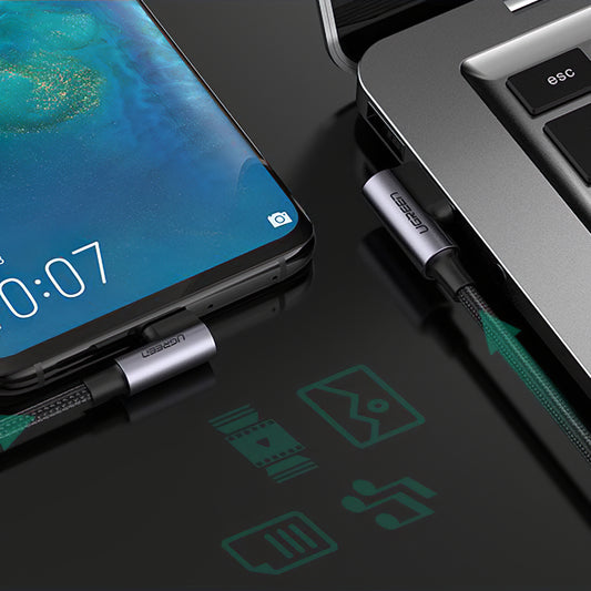 Cablu Date si Incarcare USB-A - USB-C UGREEN US176 Angled, 60W, 2m, Negru