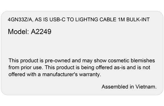 Cablu Date si Incarcare USB-C - Lightning Apple, 96W, 1m, Alb, As is 4GN33Z/A