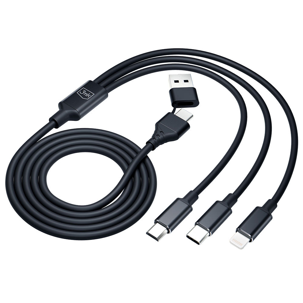 Cablu Incarcare USB-A / USB-C - Lightning / microUSB / USB-C 3MK Hyper 3in1, 12W, 1.5m, Negru