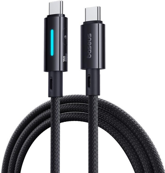 Cablu Date si Incarcare USB-C - USB-C Baseus Lit Button Control, 100W, 1m, Negru P10379000121-00