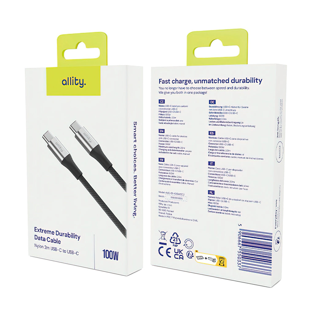 Cablu Date si Incarcare USB-C - USB-C Allity. AUC-01, 100W, 2m, Negru