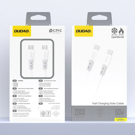 Cablu Date si Incarcare USB-C - USB-C Dudao L25SC, 60W, 1m, Alb