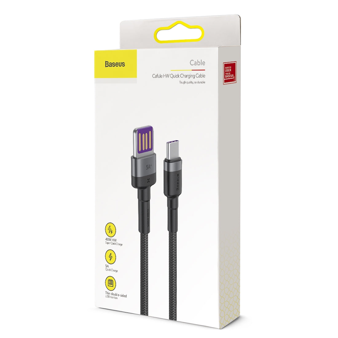Cablu Date si Incarcare USB-A - USB-C Baseus Cafule Special Edition, 40W, 1m, Gri CATKLF-PG1