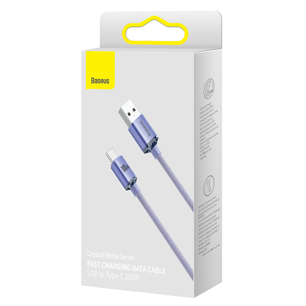 Cablu Date si Incarcare USB-A - USB-C Baseus Crystal Shine Series, 100W, 2m, Mov CAJY000505