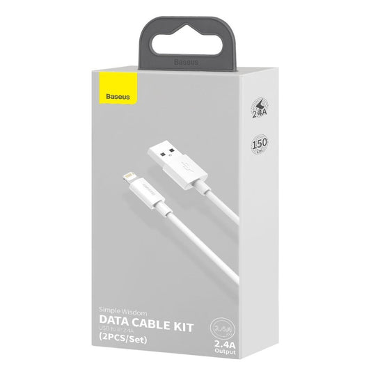 Cablu Date si Incarcare USB-A - Lightning Baseus Simple Wisdom, 18W, 1.5m, Set 2 bucati, Alb TZCALZJ-02