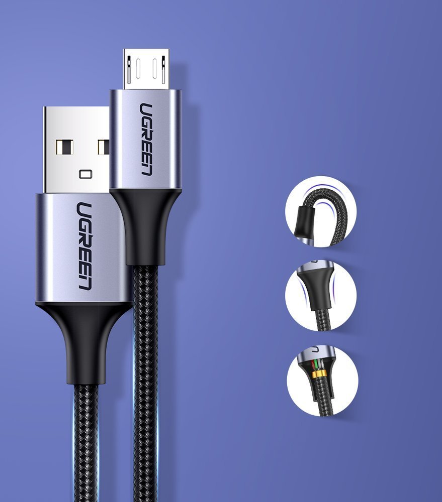 Cablu Date si Incarcare USB-A - microUSB UGREEN US290, 18W, 1.5m, Negru