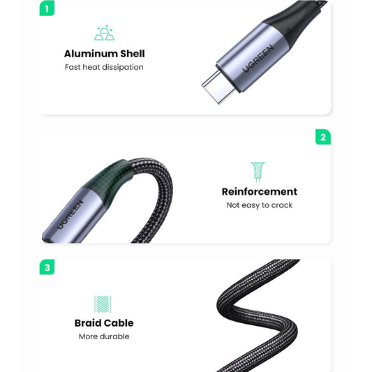 Cablu Date si Incarcare USB-C - USB-C UGREEN US355, 100W, 1m, Negru