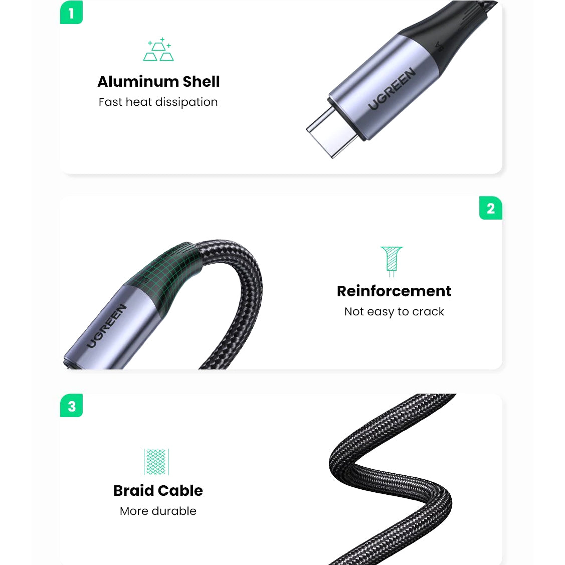 Cablu Date si Incarcare USB-C - USB-C UGREEN US355, 100W, 1m, Negru