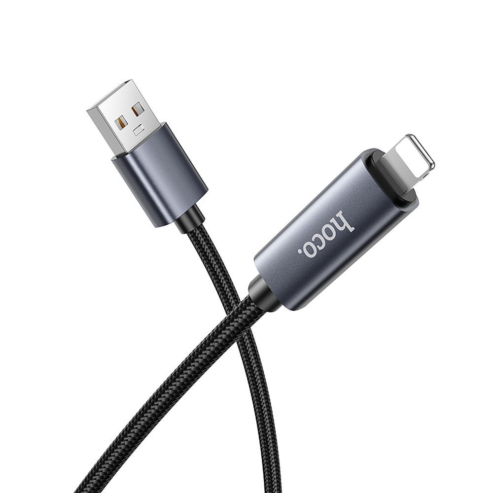 Cablu Date si Incarcare USB-A - Lightning HOCO Display X112, 18W, 1m, Negru