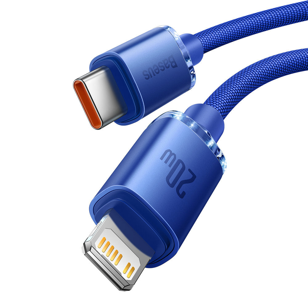 Cablu Date si Incarcare USB-C - Lightning Baseus Crystal Shine Series, 20W, 1.2m, Albastru CAJY000203