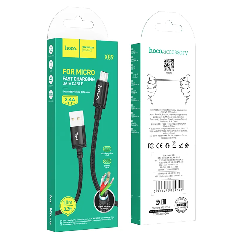 Cablu Date si Incarcare USB-A - microUSB HOCO X89, 18W, 1m, Negru
