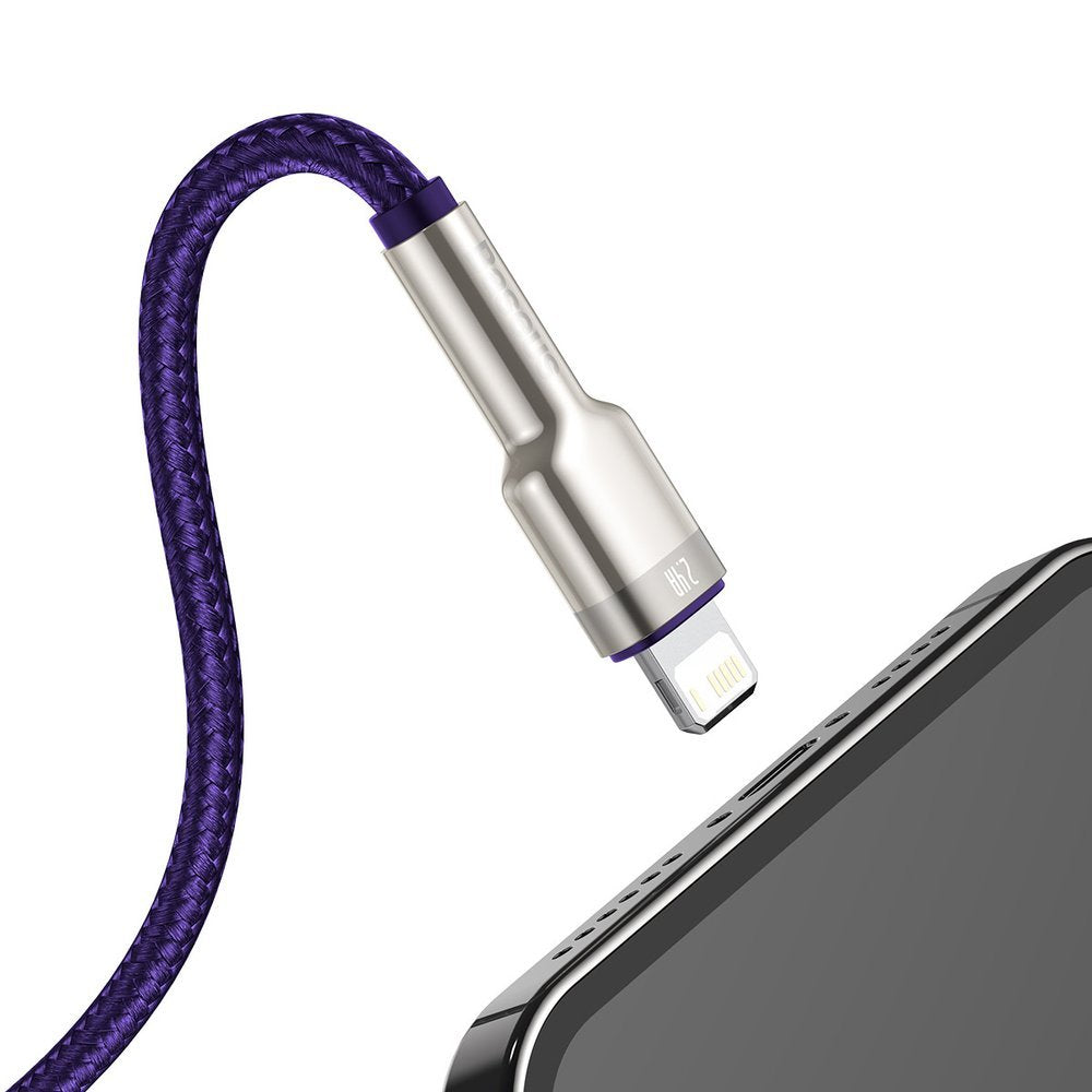 Cablu Date si Incarcare USB-A - Lightning Baseus Cafule Metal Series, 18W, 2m, Mov CALJK-B05