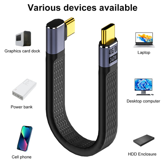 Cablu Date si Incarcare USB-C - USB-C OEM Angled 8K Video Version 3, 240W, 0.15m, Negru