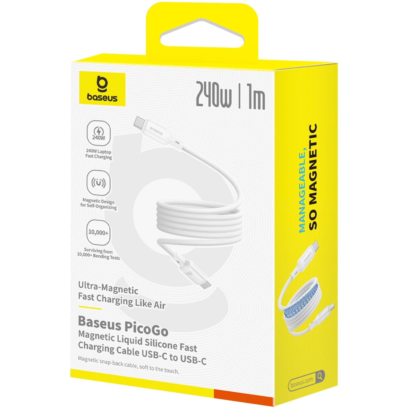 Cablu Date si Incarcare USB-C - USB-C Baseus PicoGo, 240W, 1m, Alb P10376800211-00