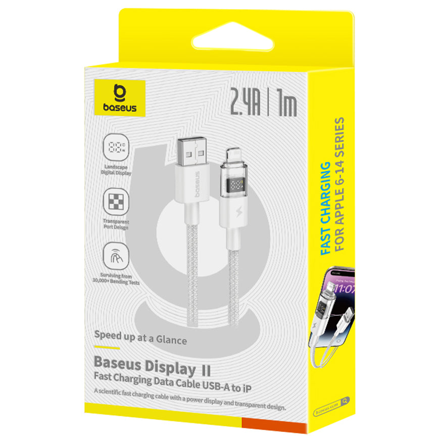 Cablu Date si Incarcare USB-A - Lightning Baseus Display 2, 18W, 1m, Alb P10382700211-00