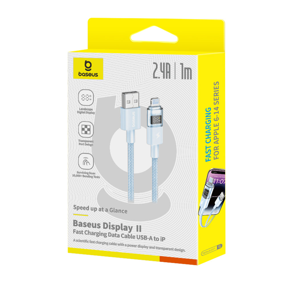 Cablu Date si Incarcare USB-A - Lightning Baseus Display 2, 12W, 1m, Albastru P10382700311-00