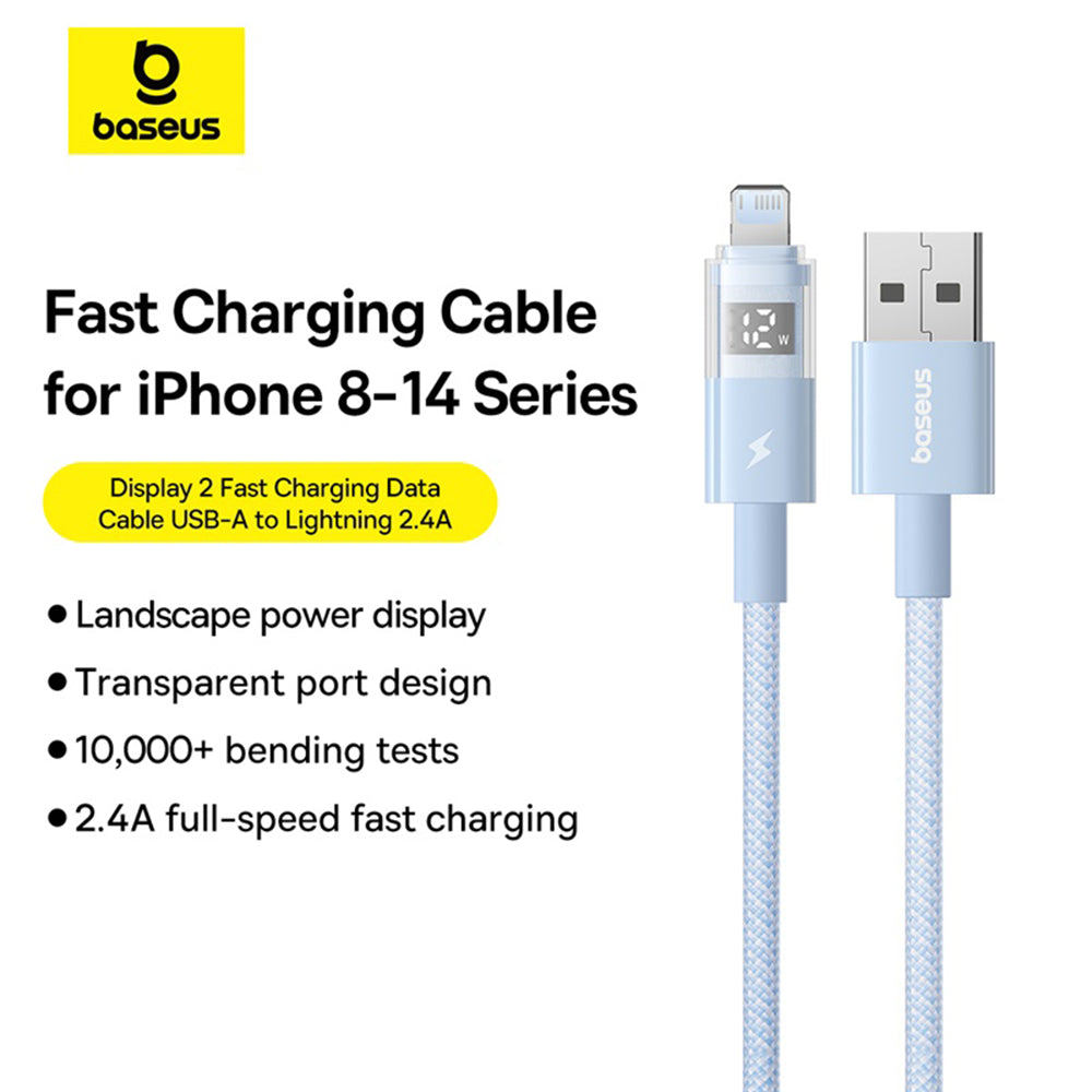 Cablu Date si Incarcare USB-A - Lightning Baseus Display 2, 12W, 2m, Albastru P10382700311-01