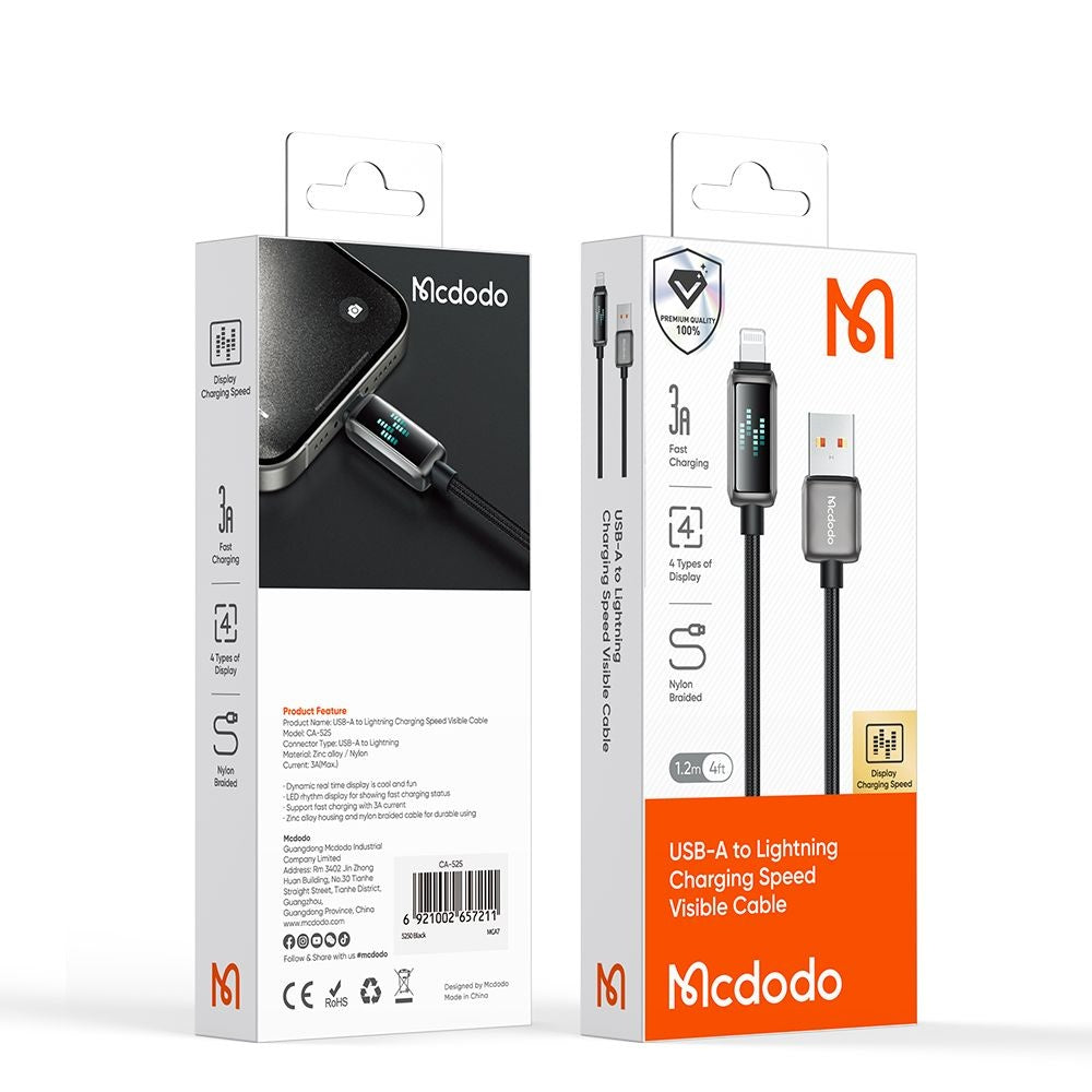 Cablu Date si Incarcare USB-A - Lightning McDodo CA-5250 Display, 18W, 1.2m, Negru