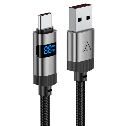Cablu Date si Incarcare USB-A - USB-C Acefast C15-04 Display, 66W, 1.2m, Negru