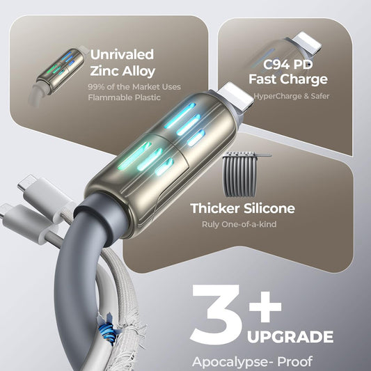 Cablu Date si Incarcare USB-A / USB-C - Lightning / USB-C Lisen 4in1, 240W, 2m, Gri YL0124110002
