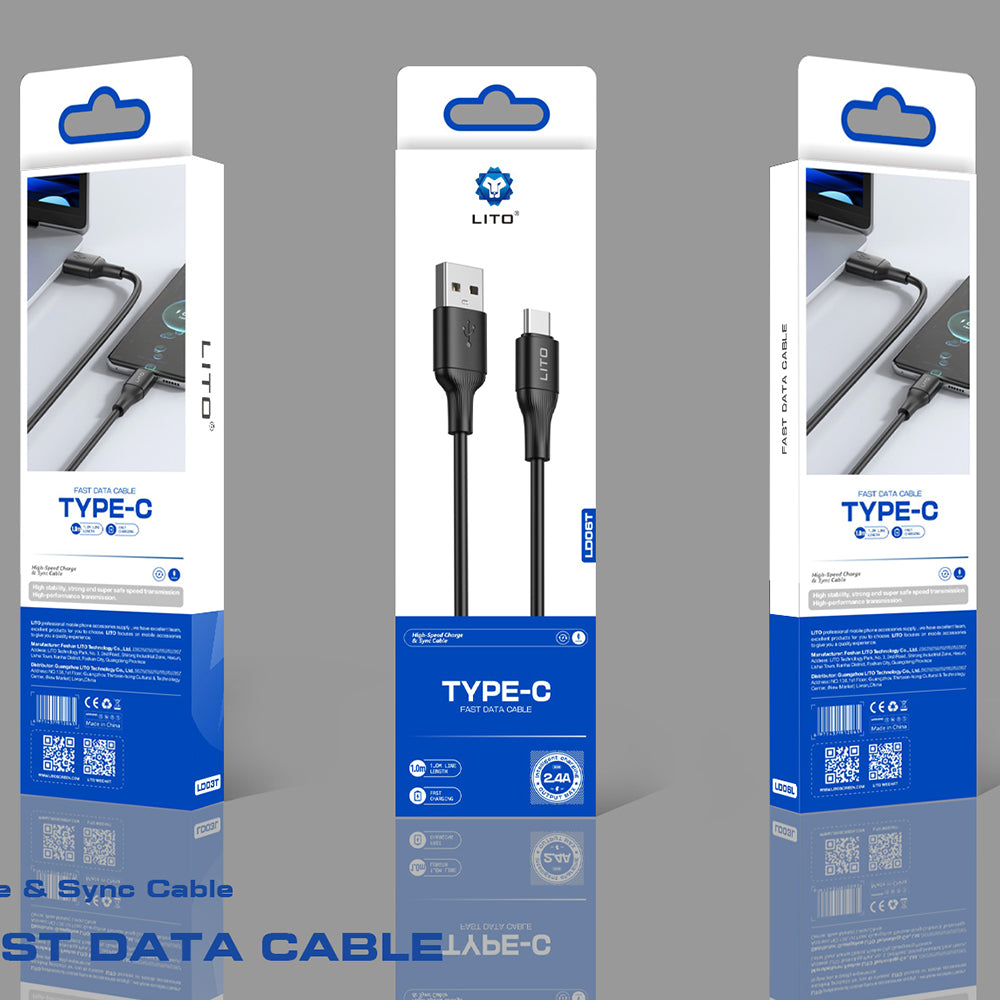 Cablu Date si Incarcare USB-A - USB-C Lito LD06T, 18W, 1m, Negru
