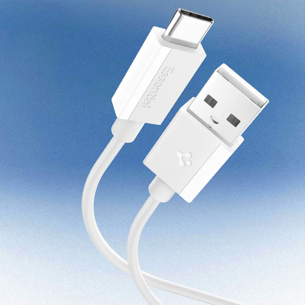 Cablu Date si Incarcare USB-A - USB-C Spigen Essential, 60W, 2m, Alb ACA08716