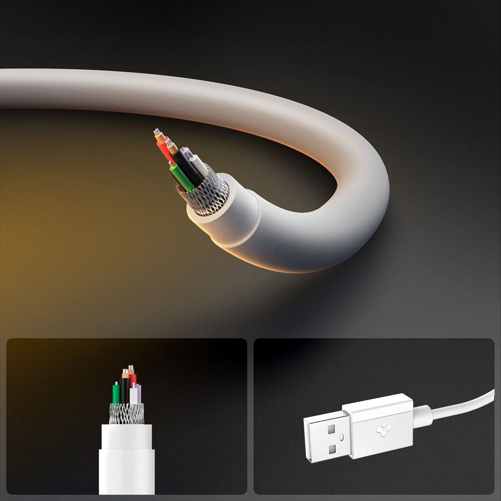 Cablu Date si Incarcare USB-A - USB-C Spigen Essential, 60W, 2m, Alb ACA08716