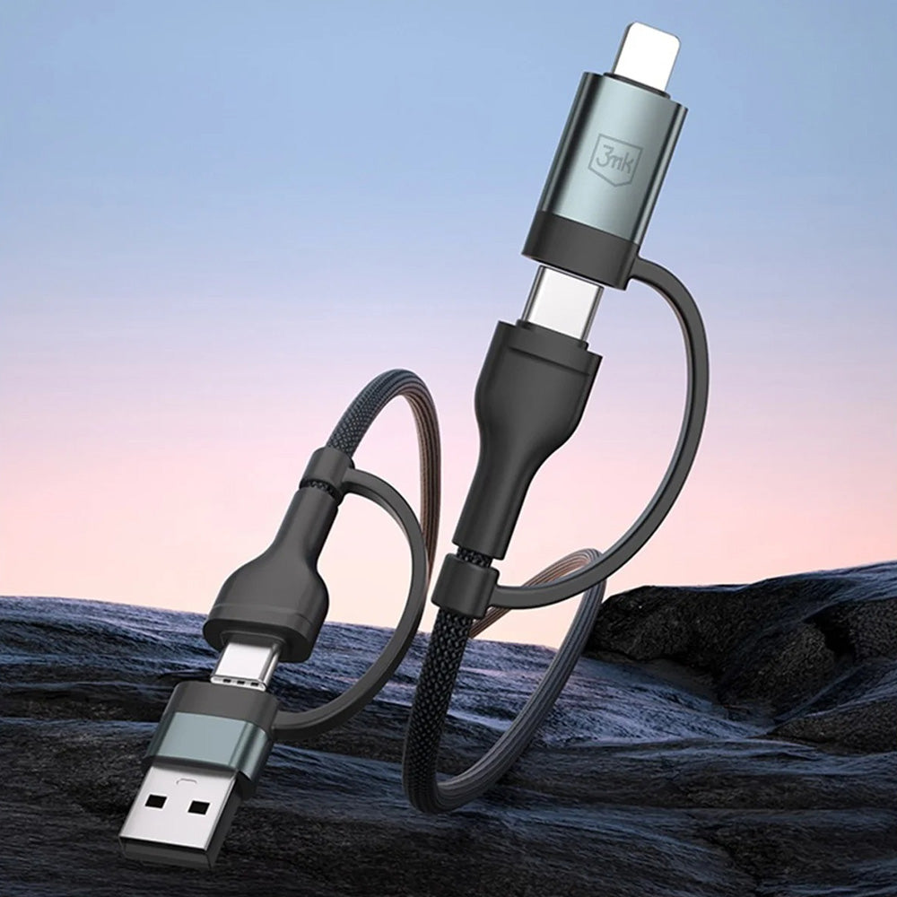 Cablu Date si Incarcare USB-A / USB-C - USB-C / Lightning 3MK Hyper N, 60W, 1.2m, Negru