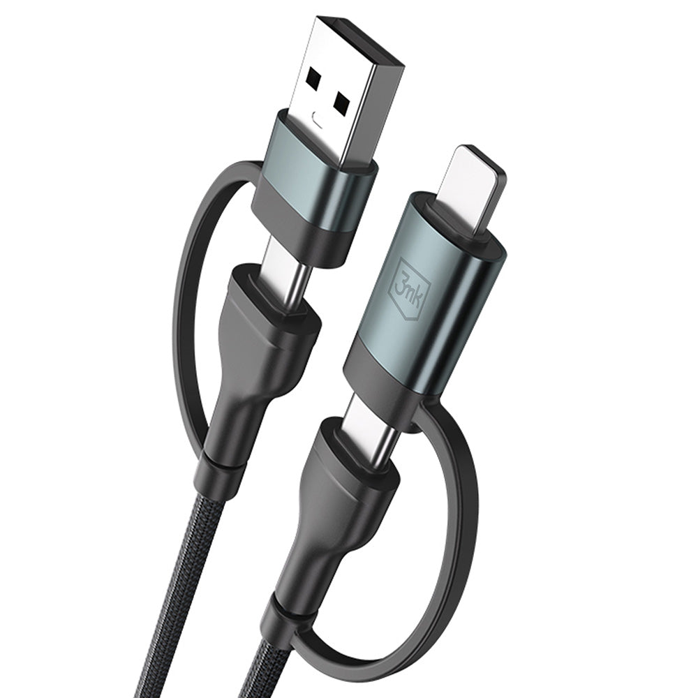Cablu Date si Incarcare USB-A / USB-C - USB-C / Lightning 3MK Hyper N, 60W, 1.2m, Negru