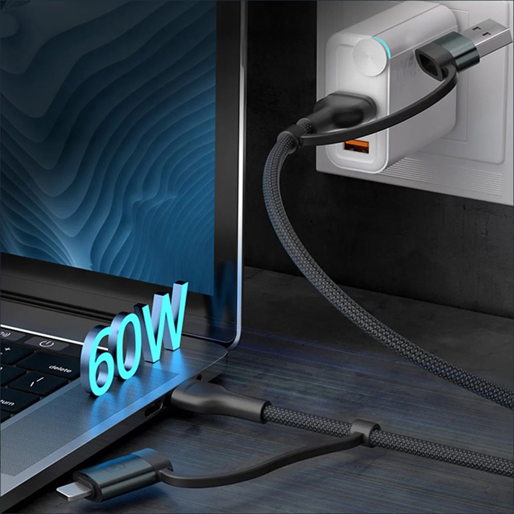 Cablu Date si Incarcare USB-A / USB-C - USB-C / Lightning 3MK Hyper N, 60W, 1.2m, Negru