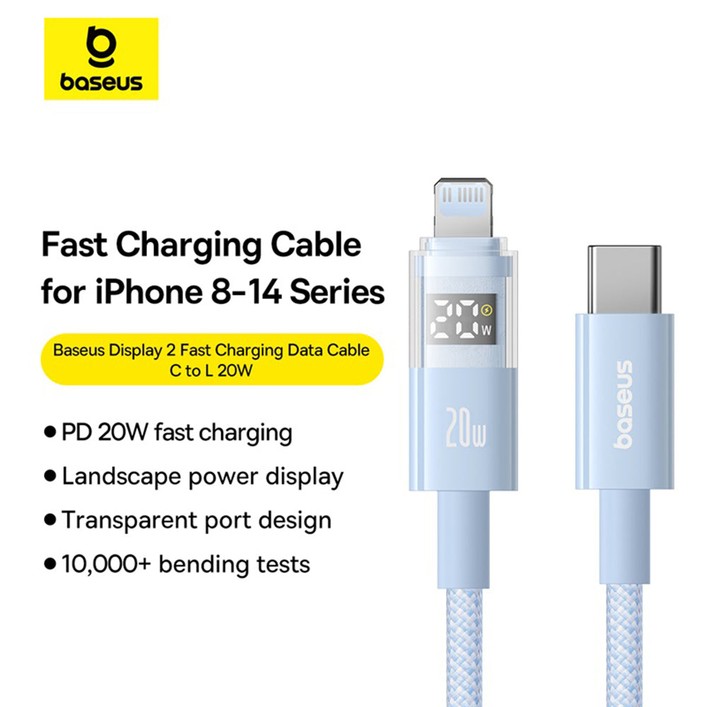 Cablu Date si Incarcare USB-C - Lightning Baseus Display 2, 20W, 2m, Albastru P10382703311-01