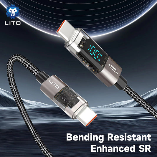 Cablu Date si Incarcare USB-C - Lightning Lito LD09CC Display, 100W, 1.2m, Negru